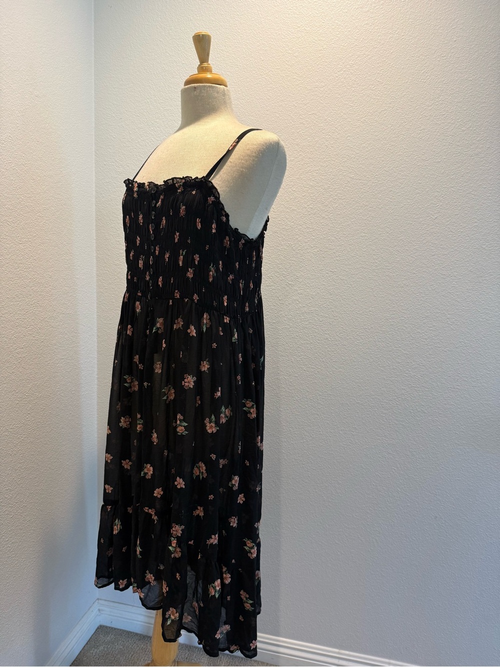 torrid Black Floral Smocked Midi Sundress - Picture 2 of 8